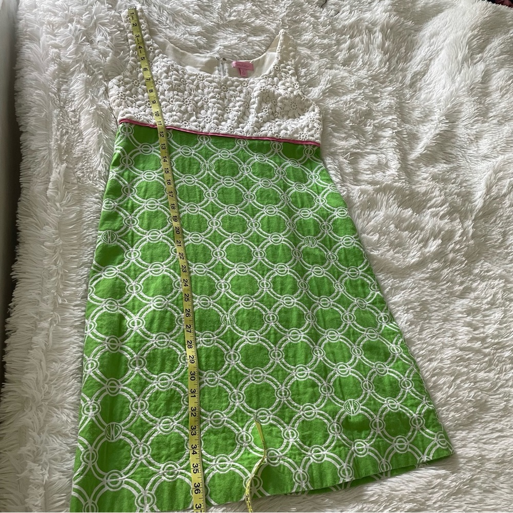 Vintage Lilly Pulitzer Sheath Dress Crochet Top Green Geometric Sundress Preppy - Picture 12 of 13